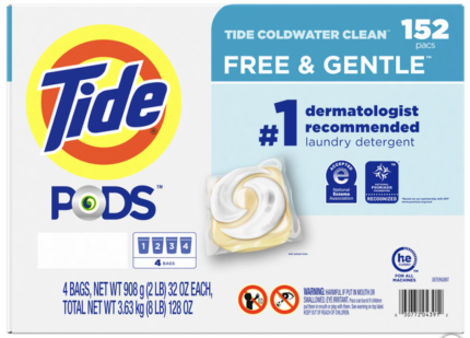 Tide PODS Liquid Laundry Detergent Pacs Free & Gentle 152-count