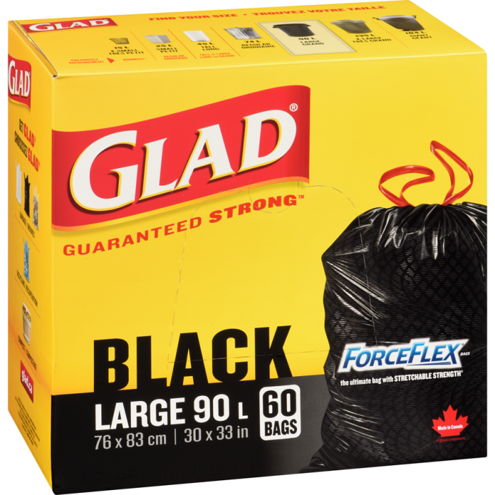 Glad Black Garbage Bags - Large 90 Litres - ForceFlex, Drawstring - Image 2