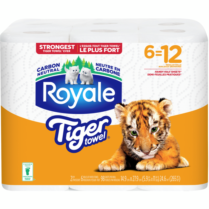 Tiger Strong Paper Towel, 6 Equal 12 Rolls, 98 Sheets per Roll