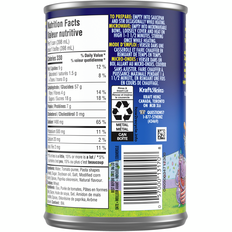 Zoodles Animal Shaped Pasta With Tomato Sauce, Heinz 398ml