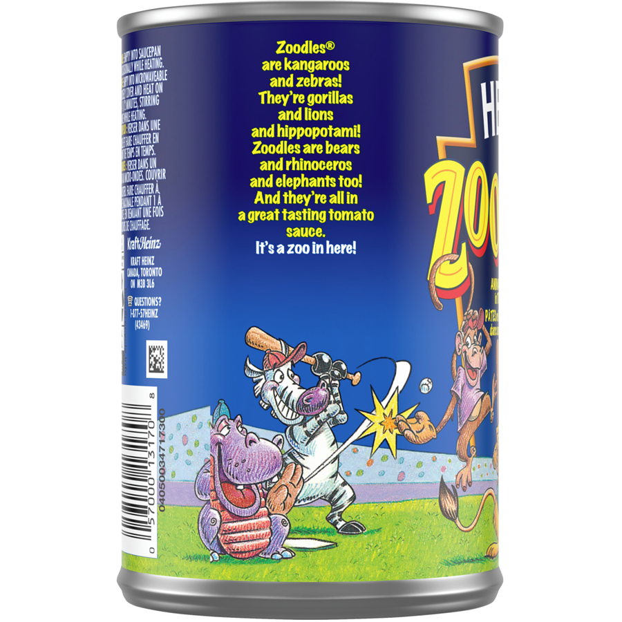 Zoodles Animal Shaped Pasta With Tomato Sauce, Heinz 398ml