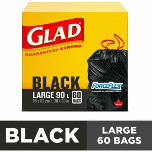Glad Black Garbage Bags - Large 90 Litres - ForceFlex, Drawstring