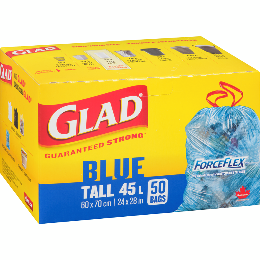 Glad Blue Recycling Bags - Tall 45 Litres - ForceFlex, Drawstring