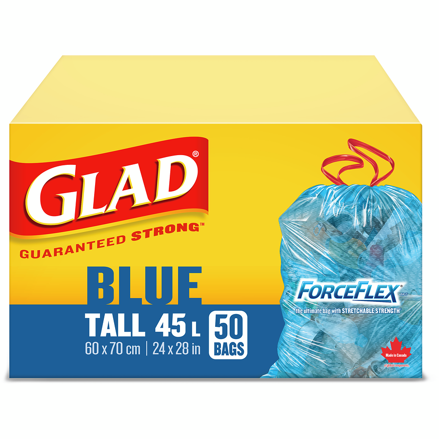 Glad Blue Recycling Bags - Tall 45 Litres - ForceFlex, Drawstring